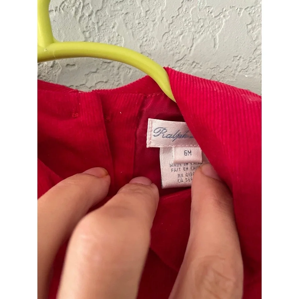 Ralph‎ Lauren Girls 6 Month Red Corduroy Collared Dress